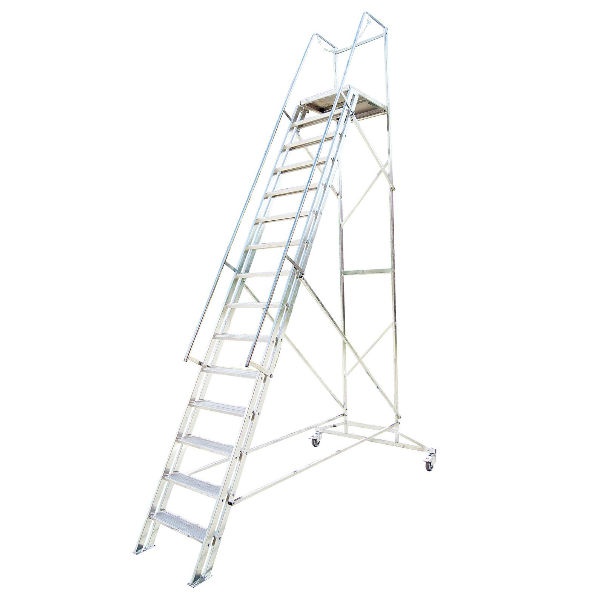Stegar | Rullbar arbetsplattform TMR Stål - Trappa Med Räcke 2,4M