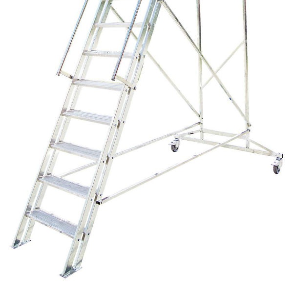 Stegar | Rullbar arbetsplattform TMR Stål - Trappa Med Räcke 2,4M
